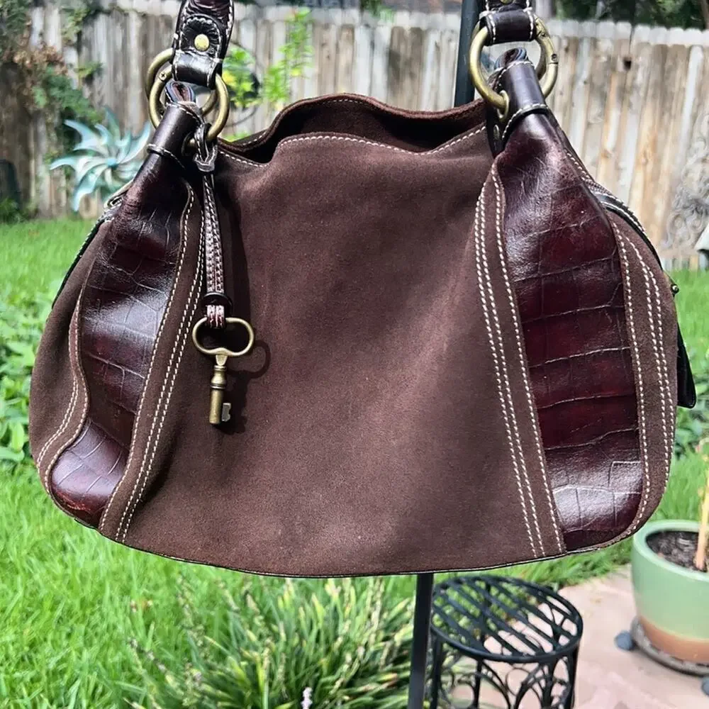 ▶️ Fossil ◀️ Brown Leather Croc Embossed, Suede